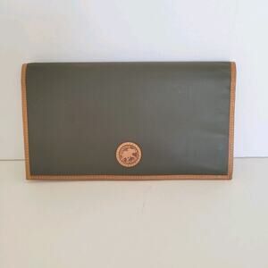 Hunting World Vintage Designer Tan Green Wallet Italian Retro Nylon Leather